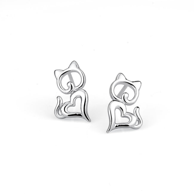 925 Sterling Silver Charming Action Cat Studs