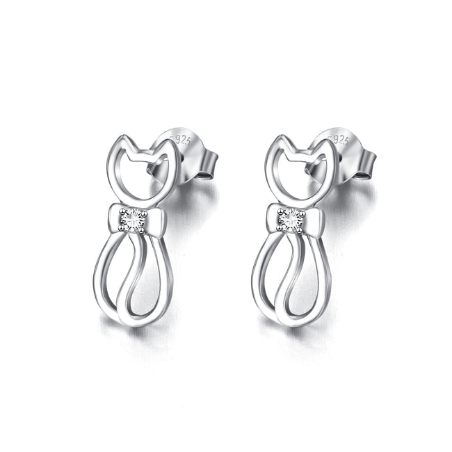 925 Sterling Silver Gentle Lovely Cat Studs