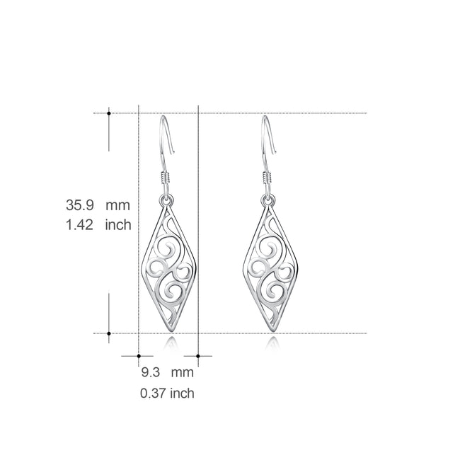 925 Sterling Silver Flower Pattern Drop Earrings