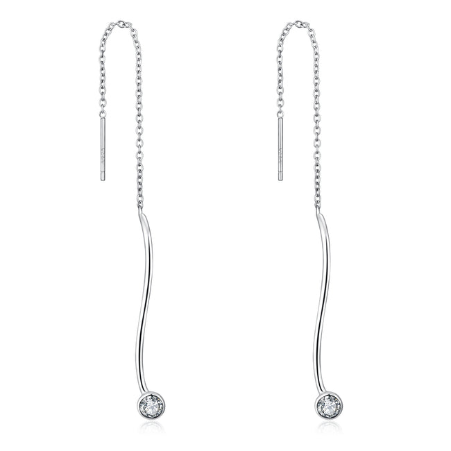 925 Sterling Silver Threader Crystal  Long Dangle Earrings