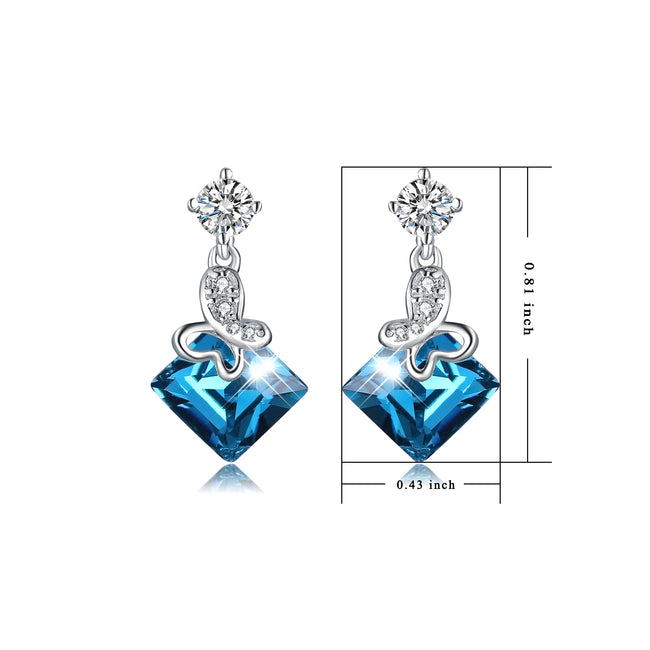925 Sterling Silver Super Cool Blue Crystal Butterfly Drop Earrings