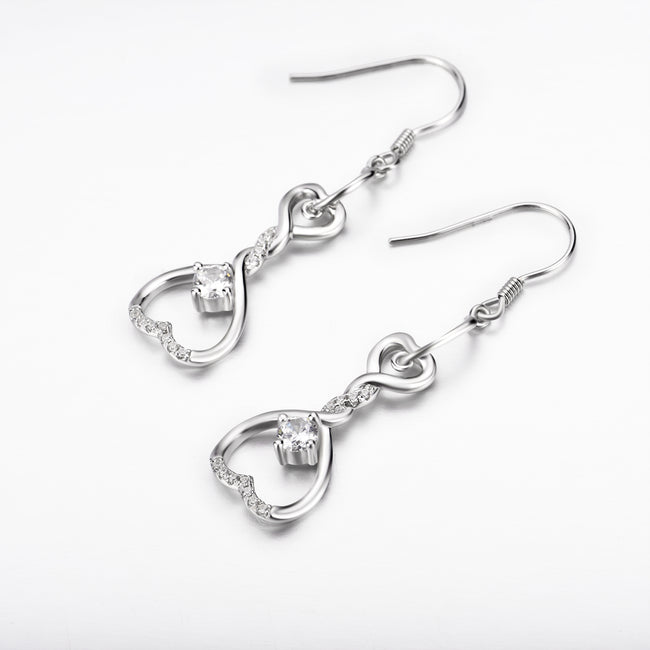 925 Sterling Silver Celtic Knot Swirly Double Hearts Drop Earrings