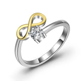 925 Sterling Silver Charm Two-Tone Crystal Ring