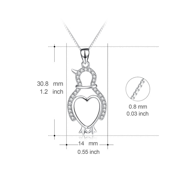 925 Sterling Silver Adorable Penguin Love Heart Necklace For Women