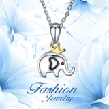 925 Sterling Silver Lovely Baby Elephant Crown Pendant Necklace