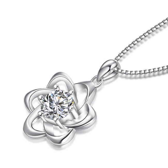 925 Sterling Silver Flower Jewels Good Luck Necklace