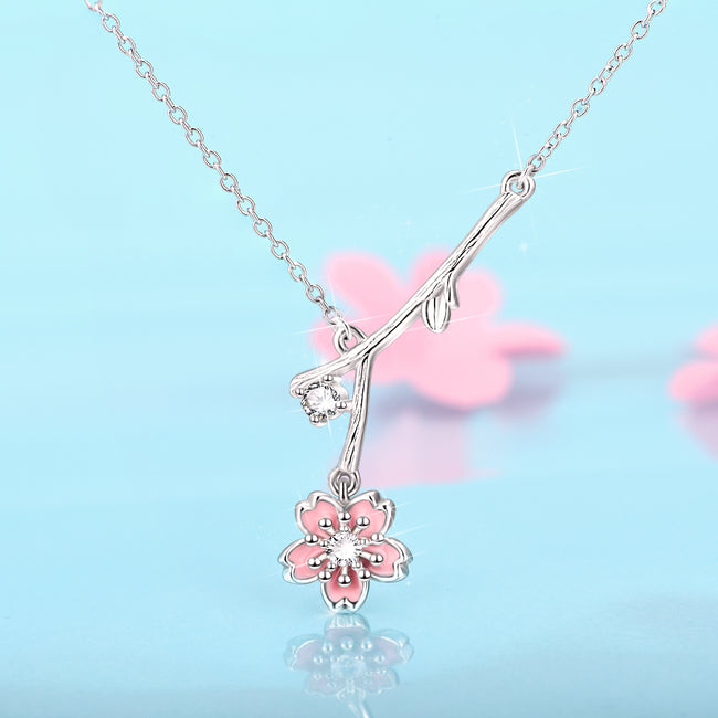 925 Sterling Silver Tree Branch Flower Zircon Necklace For Women