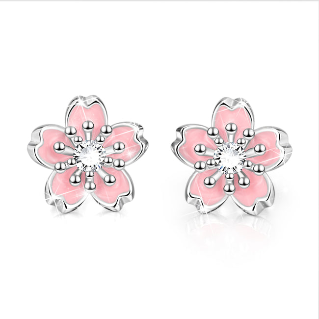925 Sterling Silver Pink Flower Cubic Zircon Necklace
