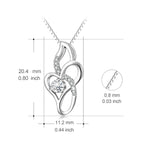 925 Sterling Silver Love Heart Leaf Crystal Good Luck Pendant Necklace