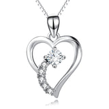925 Sterling Silver Love Heart Crystal Lucky Pendant Necklace