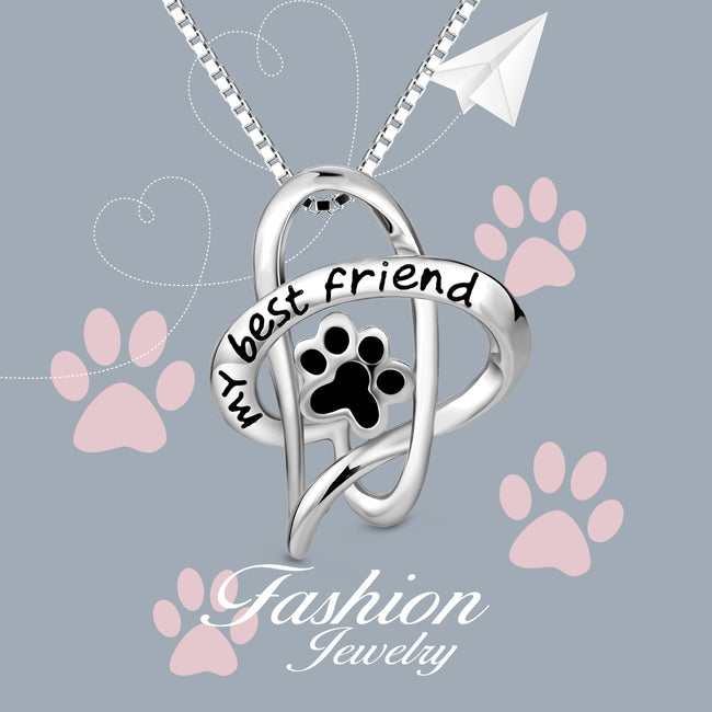 My Best Friend-Interlocking Love Heart Dog Foot Necklace Gift For Friends Birthday
