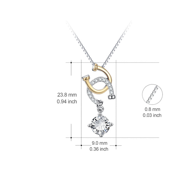 925 Sterling Silver Twisted U shape Crystal Pendant Necklace