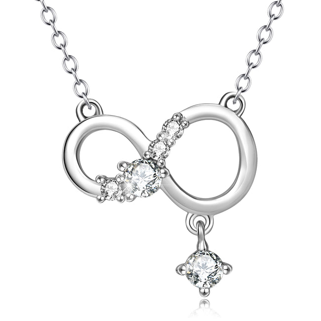 925 Sterling Silver Infinity Crystal Lucky Necklace For Women Girls