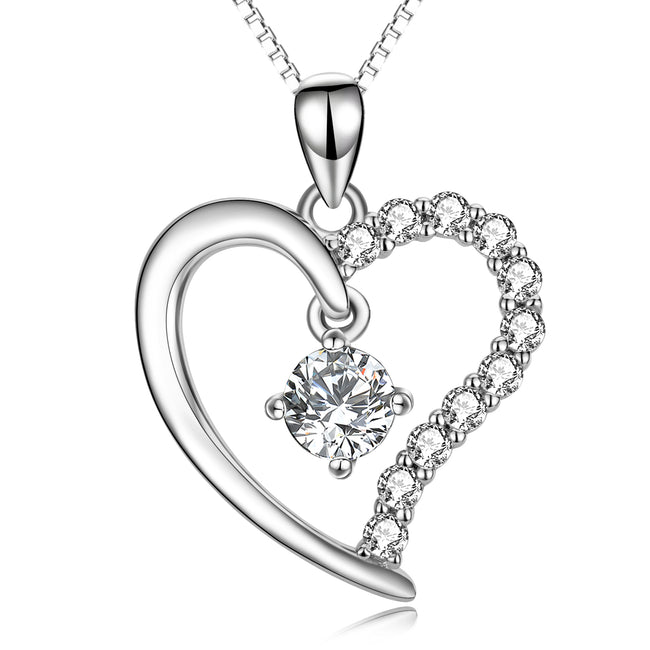 925 Sterling Silver Love Heart Crystal Pendant Lucky Necklace