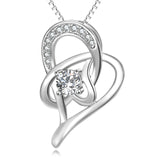 925 Sterling Silver Interlocking Irregular Love Heart Crystal Necklace