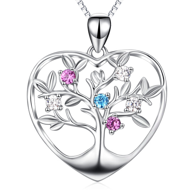 925 Sterling Silver Love Heart Tree Flower Crystal Lucky Neckalce