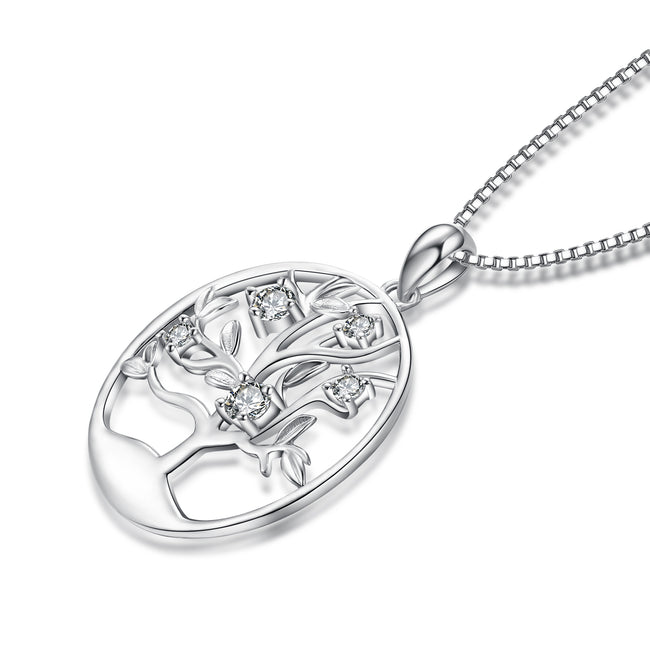 925 Sterling Silver Tree Fine Jewels Round Pendant Necklace