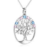 925 Sterling Silver Tree Birthstones Round Pendant Necklace