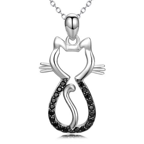 925 Sterling Silver Lovely Cat Fine Jewels Necklace