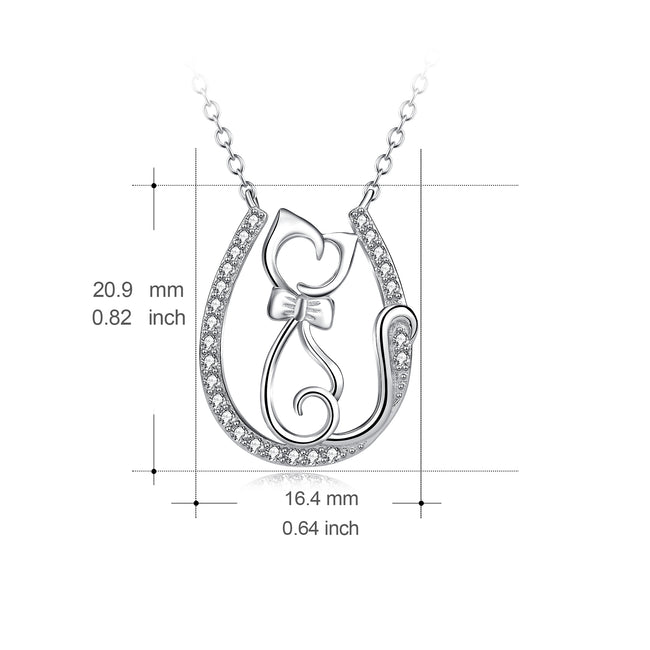 925 Sterling Silver Lovely Cat Pendant With Chain Jewelry Necklace