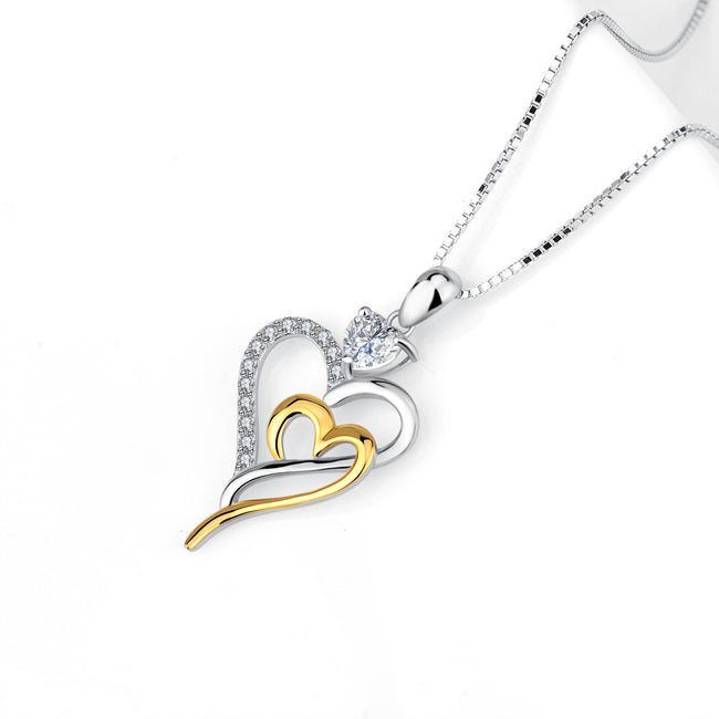 925 Sterling Silver Interwined Hearts Pendant Necklace