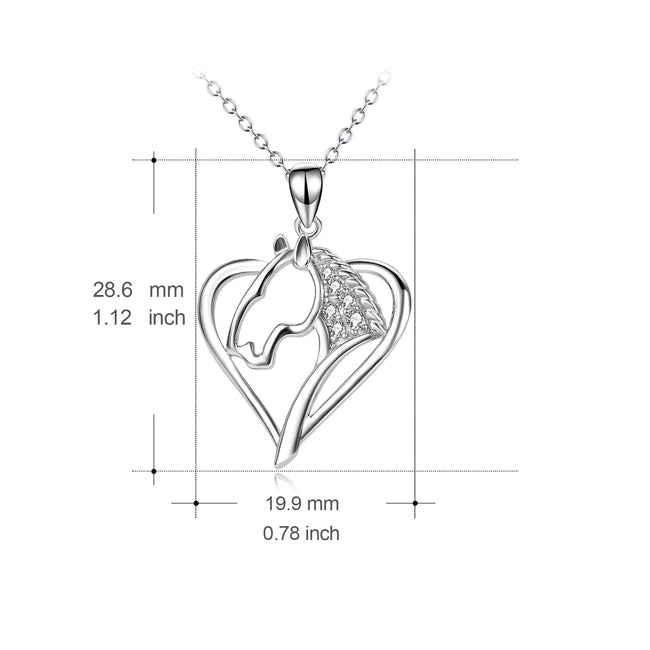 925 Sterling Silver Love Heart Lovely Horse Head Necklace