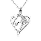 925 Sterling Silver Love Heart Lovely Horse Head Necklace