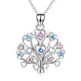 925 Sterling Silver Love Heart Tree Birthstones Pendant Necklace