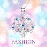 925 Sterling Silver Love Heart Tree Birthstones Pendant Necklace