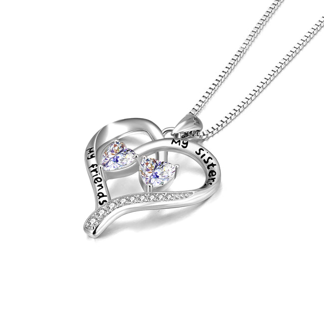 925 Sterling Silver My Friends My Sisters Twisted Heart Pendant Necklace
