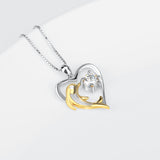 925 Sterling Silver Lucky Love Heart Gold Dolphin Pendant Necklace