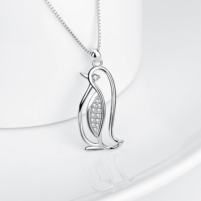925 Sterling Silver Adorable Penguin Pendant With Adjustable Chain Necklace