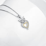 925 Sterling Silver Jewelry Adorable Standing Owl Love Heart Necklace