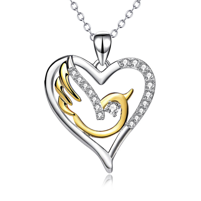 You Always In My Heart -925 Sterling Silver Love Heart With Inner Gold Pattern Necklace