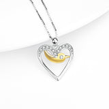 925 Sterling Silver Jewelry Love Heart Gold Dolphin Pendant With Adjustable Chain Necklace