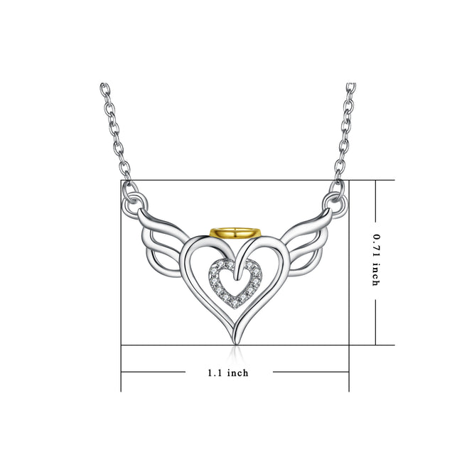 925 Sterling Silver Angel Aura Wing Love Heart Necklace For Women Girls
