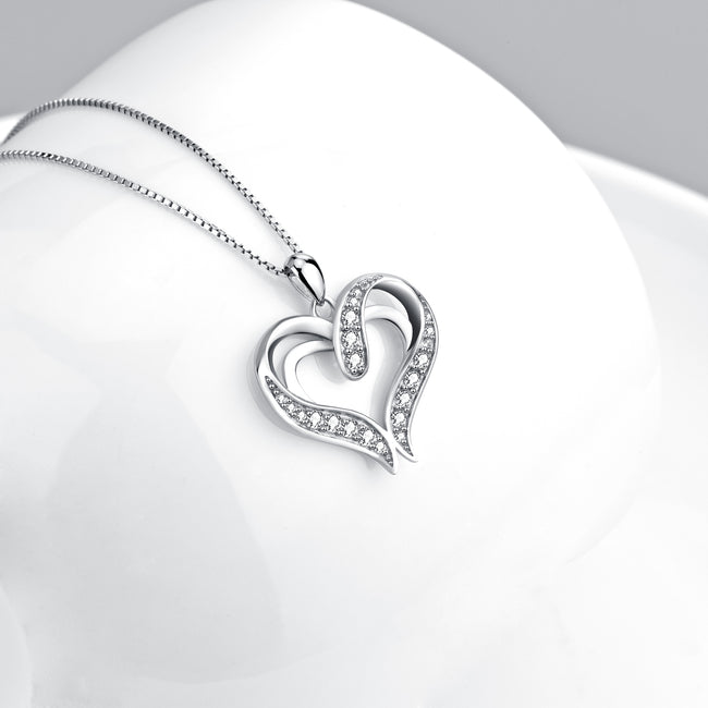 925 Sterling Silver Charm Double Love Heart Pendant Necklace