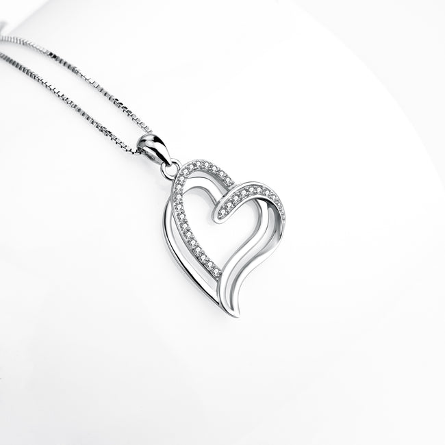 925 Sterling Silver Jewelry Love Heart Pendant With Adjustable Chain Necklace