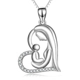 Maternal Love-925 Sterling Silver Mother Baby Love Heart Pendant Necklace