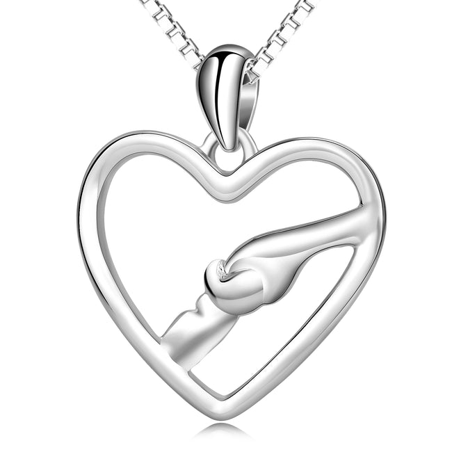 925 Sterling Silver Love Heart Charm Pendant with Chain for Women