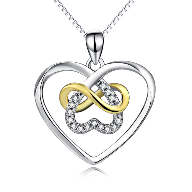 925 Sterling Silver Double Heart Pendant With Adjustable Chain Necklace