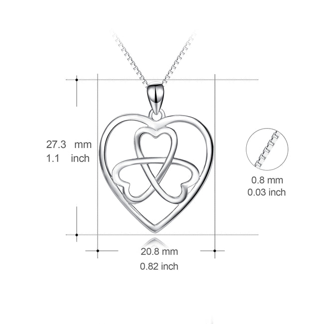 925 Sterling Silver Love Heart Lucky Clover With Adjustable Chain Necklace