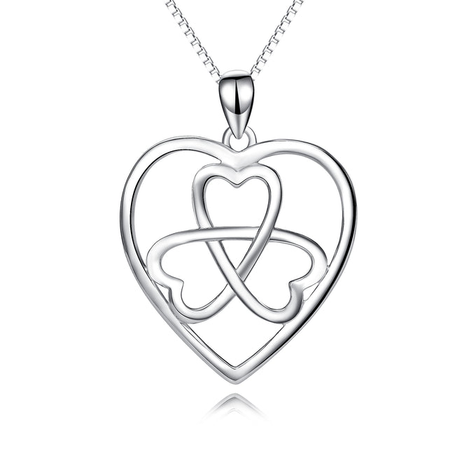 925 Sterling Silver Love Heart Lucky Clover With Adjustable Chain Necklace