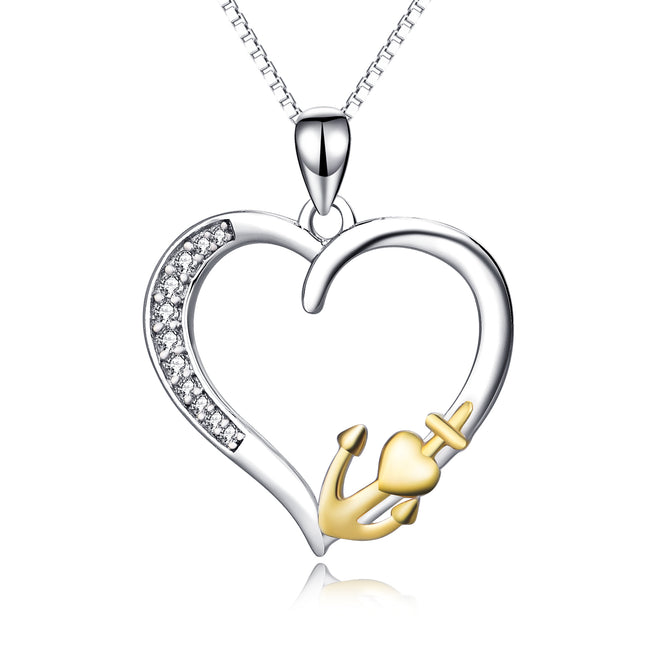 925 Sterling Silver Jewelry Love Heart Anchor Necklace