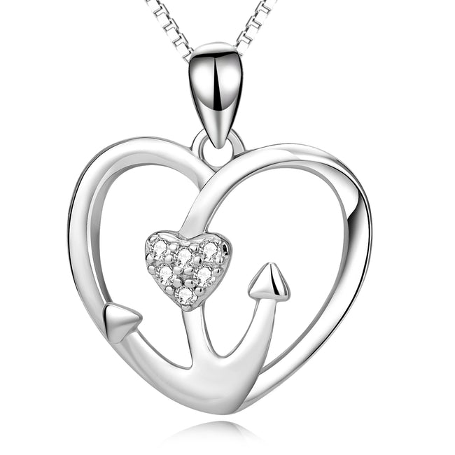 925 Sterling Silver Anchor Love Heart Lucky Pendant Necklace
