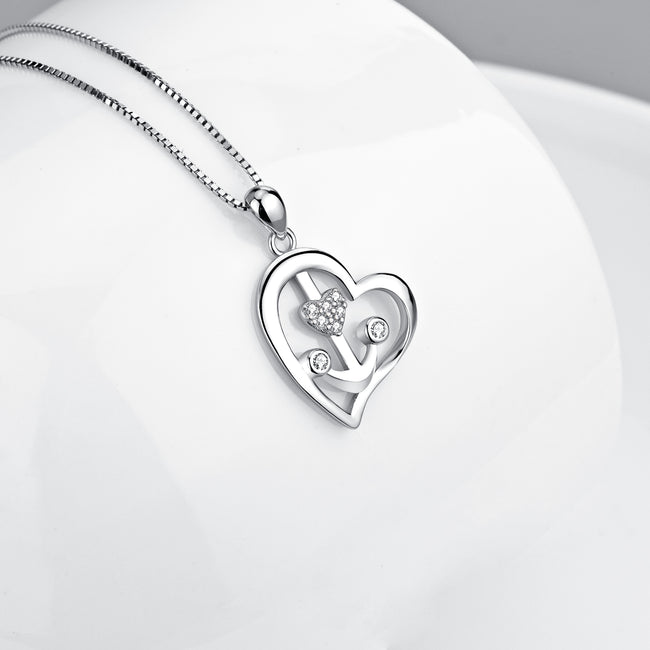 925 Sterling Silver Love Heart Arrow Jewelry Necklace