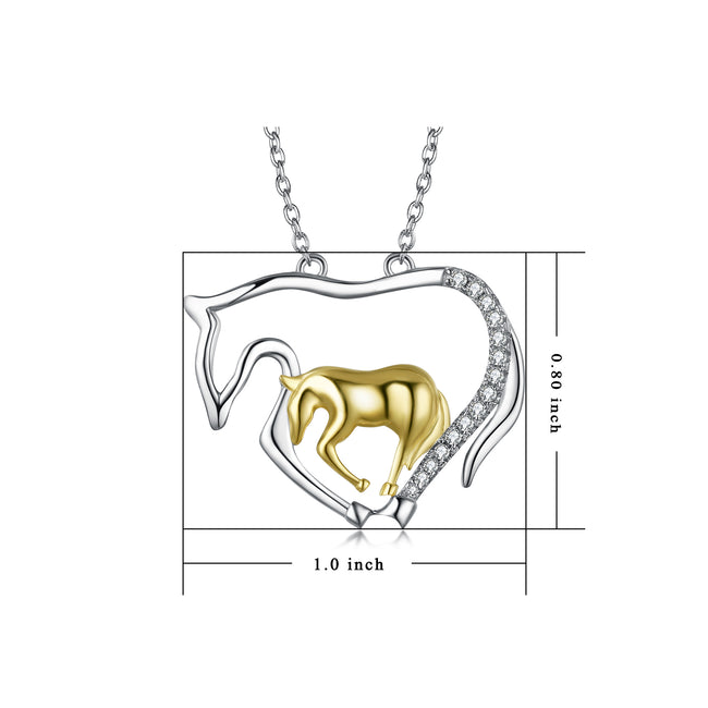 925 Sterling Silver Mother Baby Horse Two-Tone Necklace