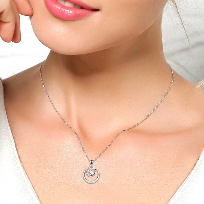 925 Sterling Silver Twisted Circle Crystal Necklace