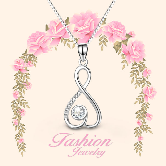 925 Sterling Silver Infinity Heart Cubic Zirconia Pendant Necklace