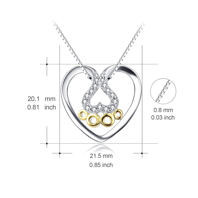 925 Sterling Silver Love Heart Dog Foot Jewel Necklace